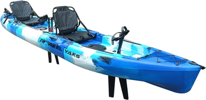 ReelYaks 14ft Raptor Tandem or Solo Modular Raptor Fin or Prop Drive Pedal Fishing Kayak | 520lbs Capacity | 3 Piece