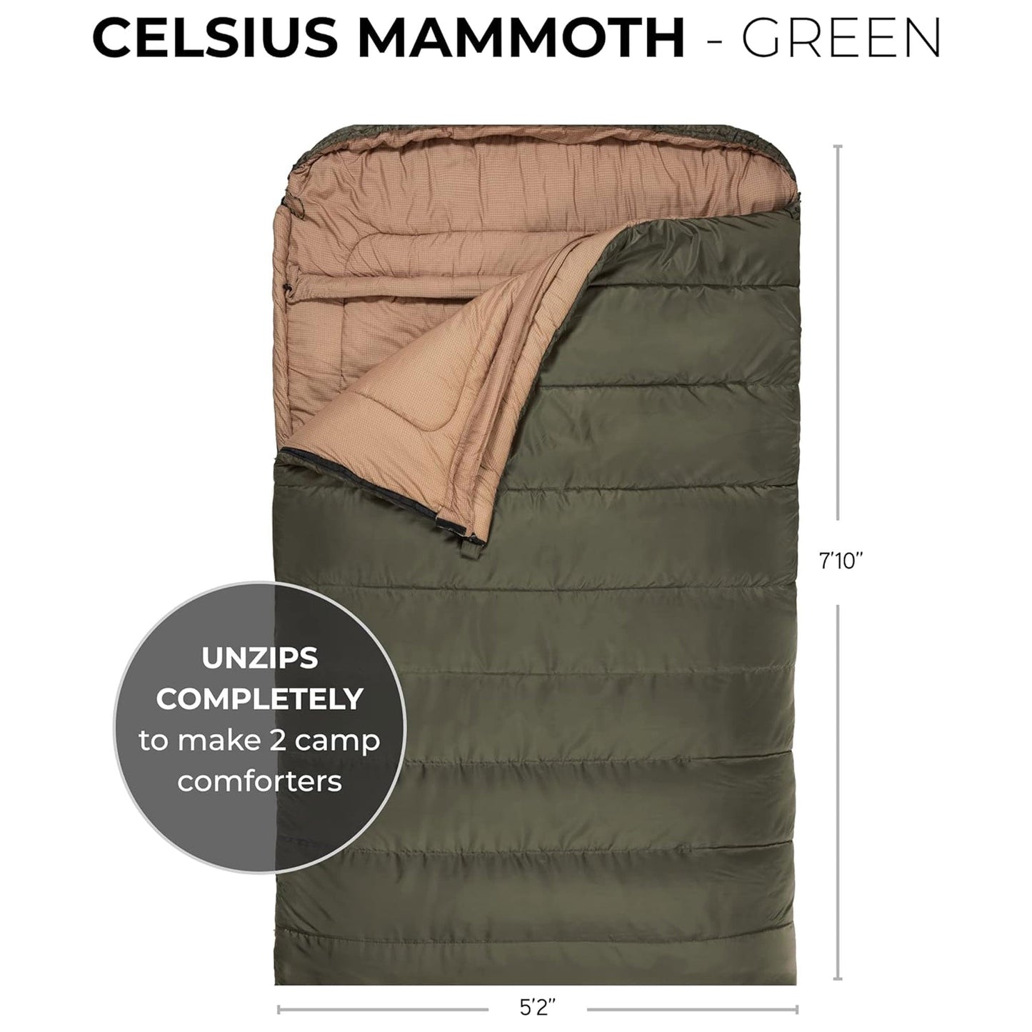 TETON Sports Mammoth 0 Degree Warm Sleeping Bags for Camping & Base Camp, Green - Angler's Pro Tackle & Outdoors