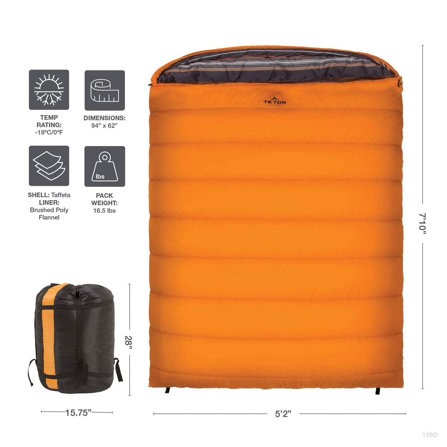 TETON Sports Mammoth 0 Degree Warm Sleeping Bags for Camping & Base Camp, Orange - Angler's Pro Tackle & Outdoors