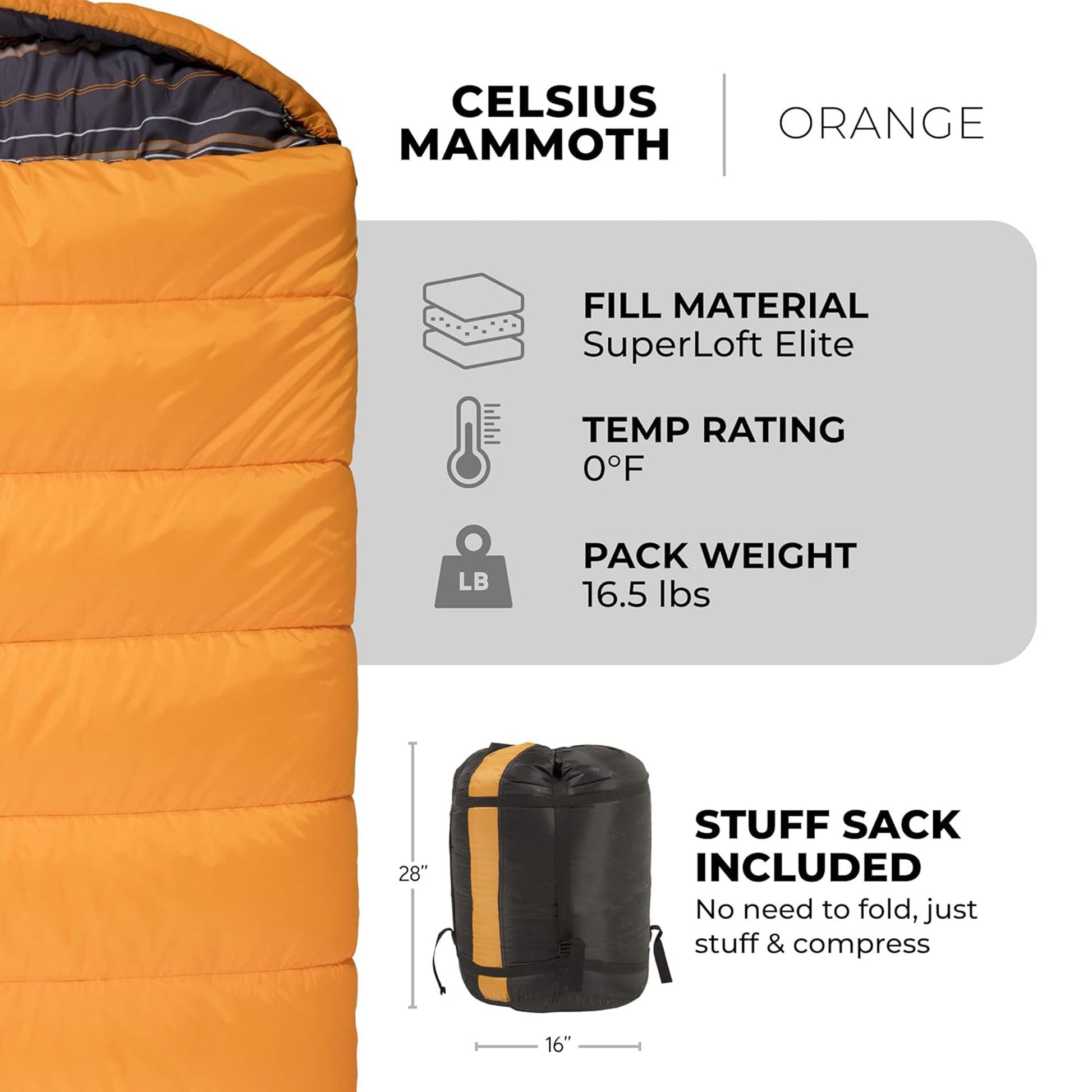 TETON Sports Mammoth 0 Degree Warm Sleeping Bags for Camping & Base Camp, Orange - Angler's Pro Tackle & Outdoors