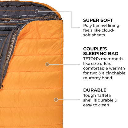 TETON Sports Mammoth 0 Degree Warm Sleeping Bags for Camping & Base Camp, Orange - Angler's Pro Tackle & Outdoors