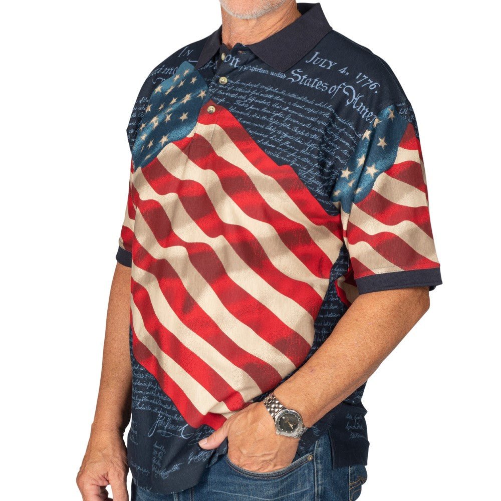 The Flag Shirt Co - Men's Patriotic Waving American Flag 100% Cotton Polo Shirt - Angler's Pro Tackle & Outdoors