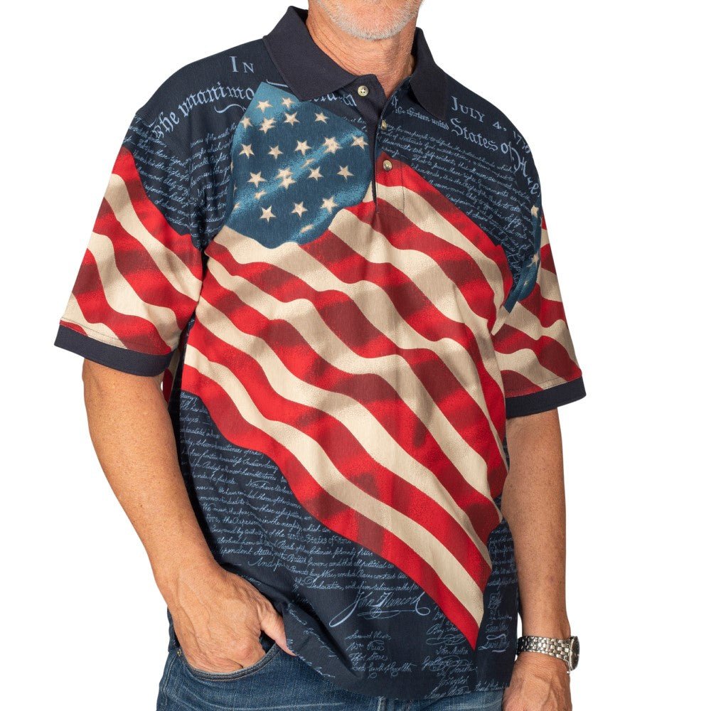 The Flag Shirt Co - Men's Patriotic Waving American Flag 100% Cotton Polo Shirt - Angler's Pro Tackle & Outdoors