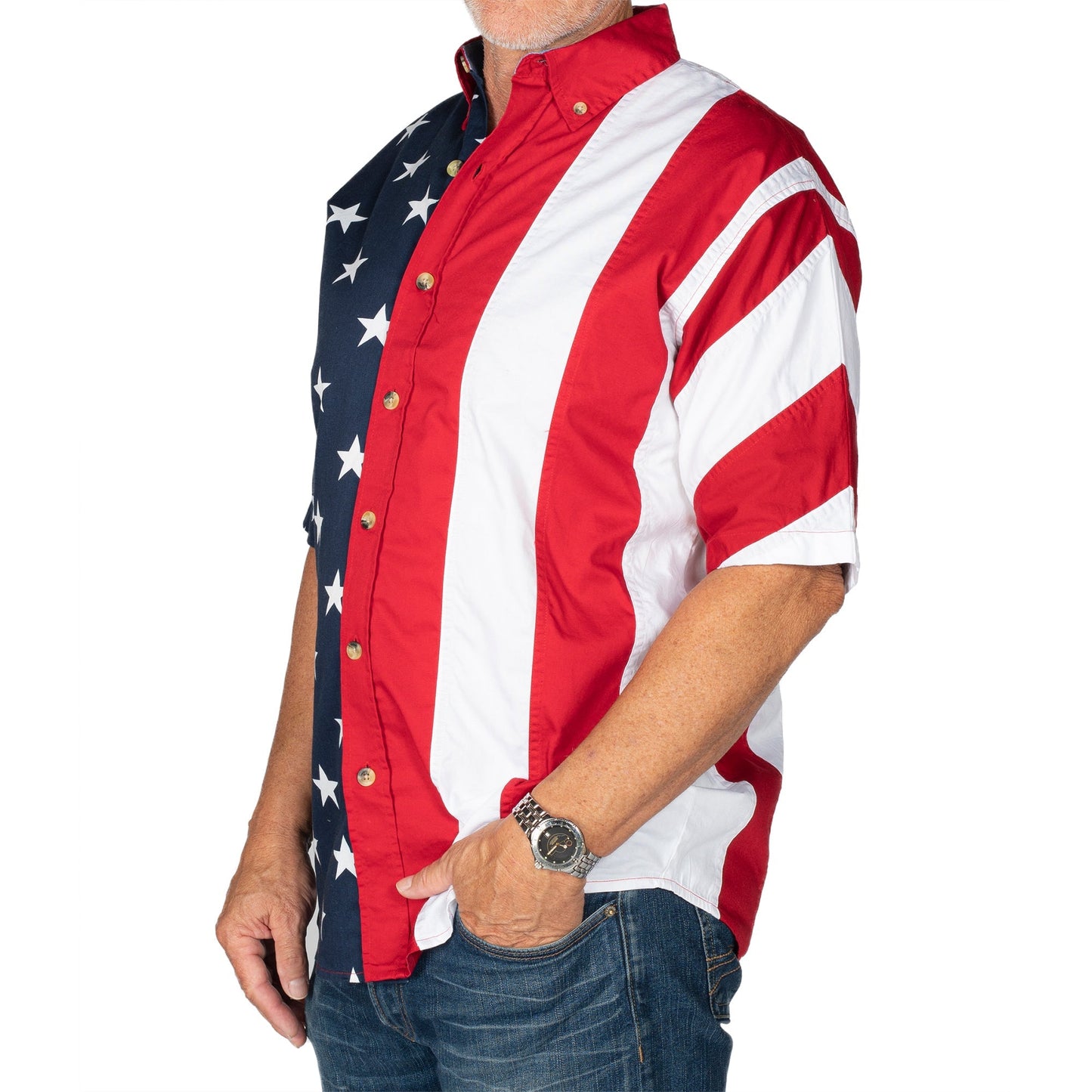 The Flag Shirt Co - Men's Stars & Stripes 100% Cotton Button-Up Shirt - Angler's Pro Tackle & Outdoors