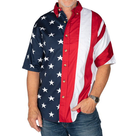 The Flag Shirt Co - Men's Stars & Stripes 100% Cotton Button-Up Shirt - Angler's Pro Tackle & Outdoors