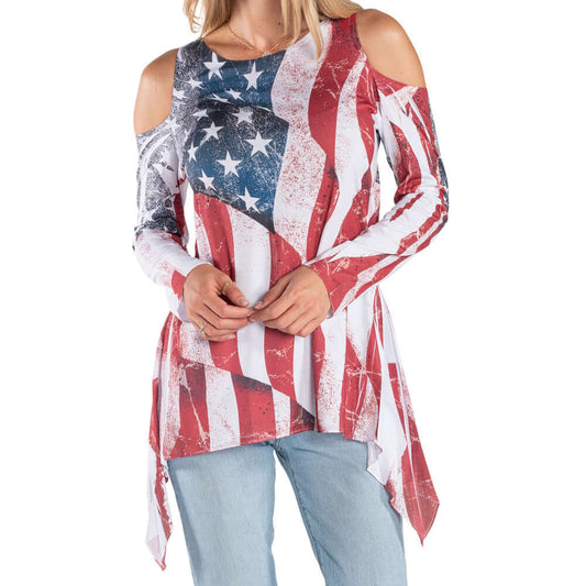 The Flag Shirt Co - Women's Made in USA Cold Shoulder Tunic - Angler's Pro Tackle & Outdoors