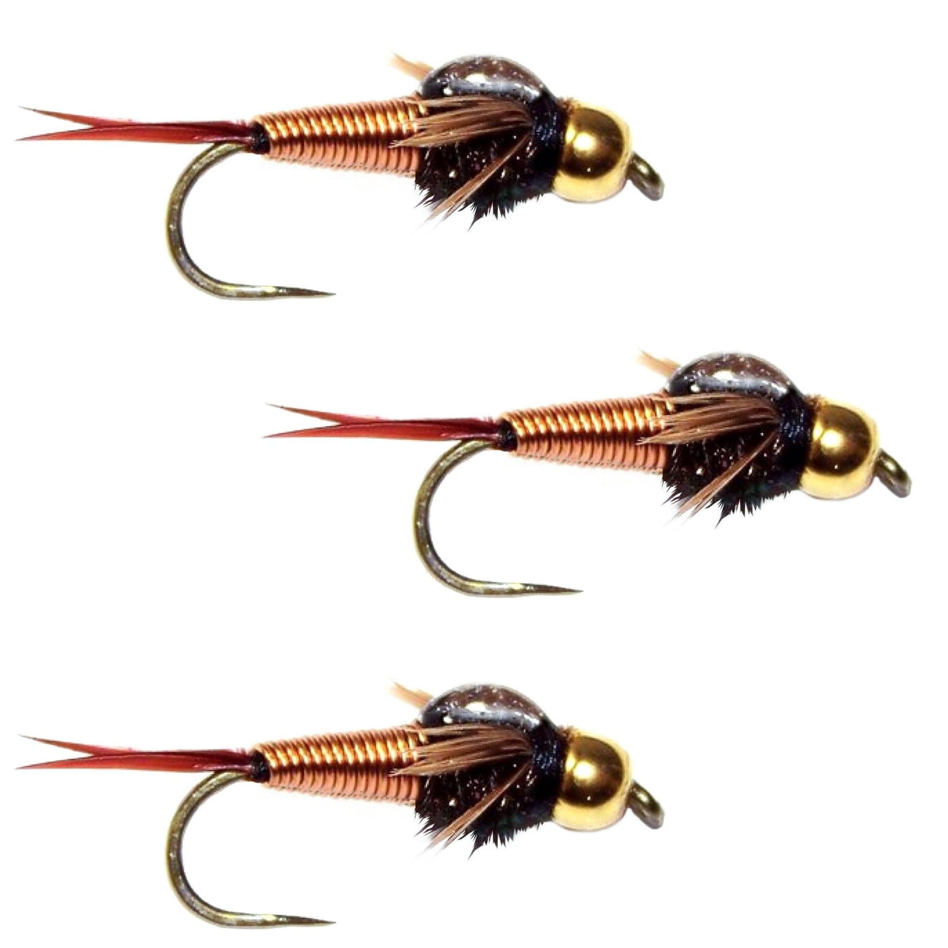 The Fly Fishing Place 3 Pack Barbless Bead Head Copper John Nymph Fly Fishing Flies - Hook Size 12 - Angler's Pro Tackle & Outdoors