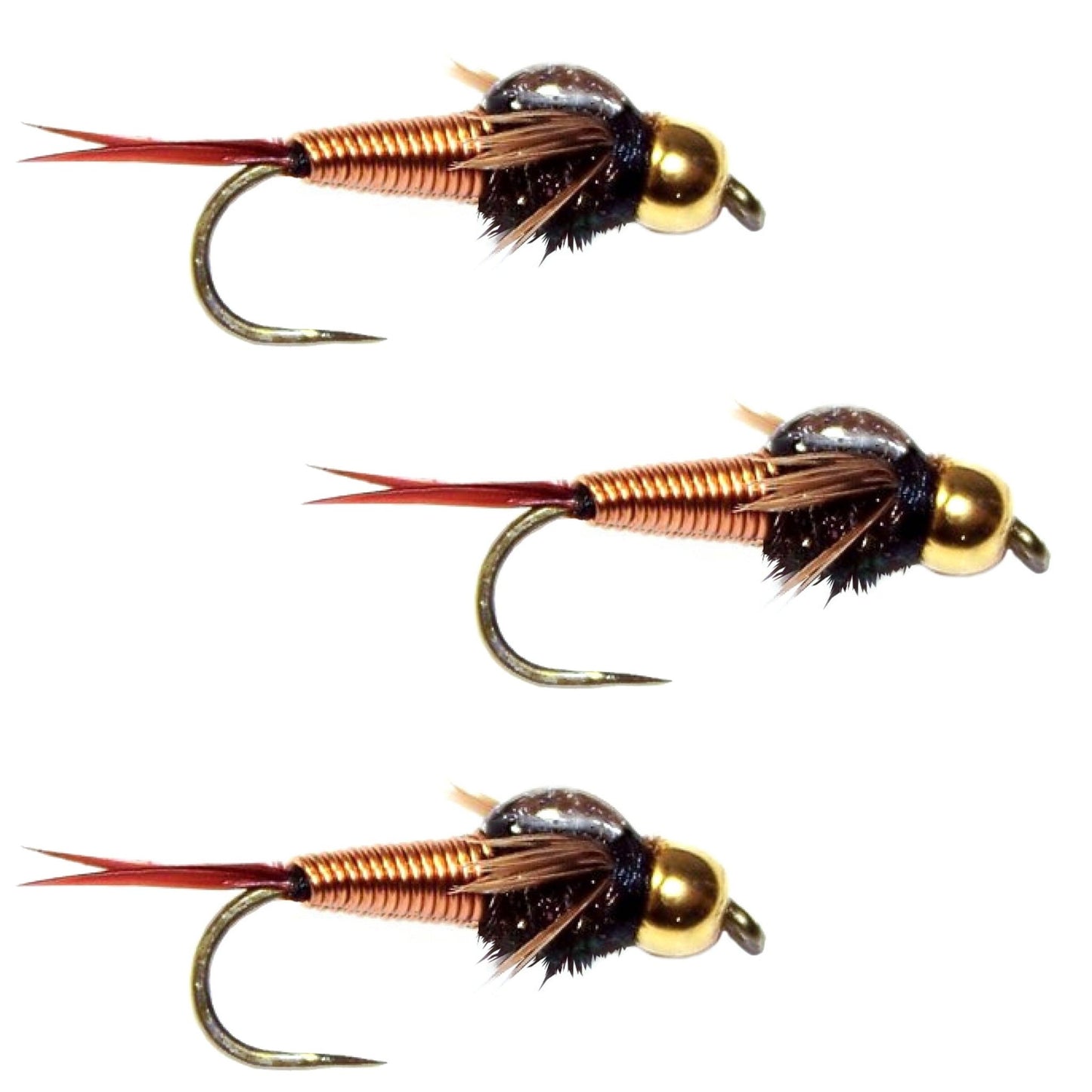 The Fly Fishing Place 3 Pack Barbless Bead Head Copper John Nymph Fly Fishing Flies - Hook Size 16 - Angler's Pro Tackle & Outdoors