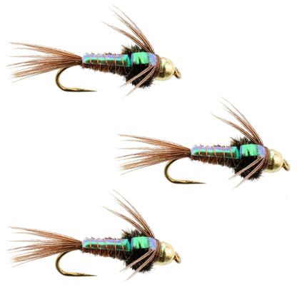 The Fly Fishing Place 3 Pack Barbless Bead Head Flashback Pheasant Tail Nymph Flies Hook Size 12 - Angler's Pro Tackle & Outdoors
