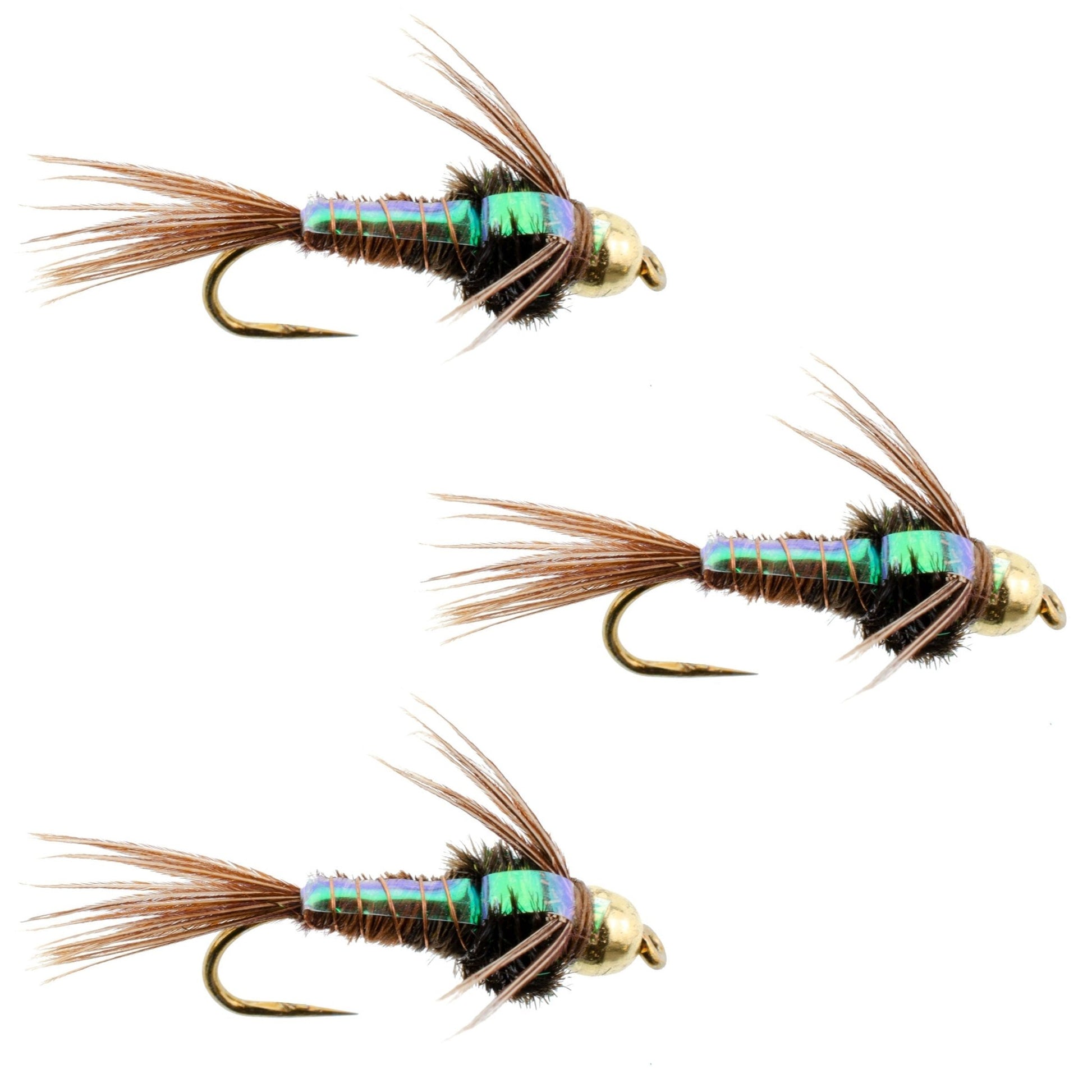 The Fly Fishing Place 3 Pack Barbless Bead Head Flashback Pheasant Tail Nymph Flies Hook Size 16 - Angler's Pro Tackle & Outdoors