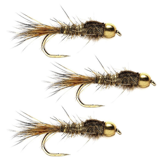 The Fly Fishing Place 3 Pack Barbless Bead Head Gold Ribbed Hare's Ear Nymph Flies Hook Size 14 - Angler's Pro Tackle & Outdoors