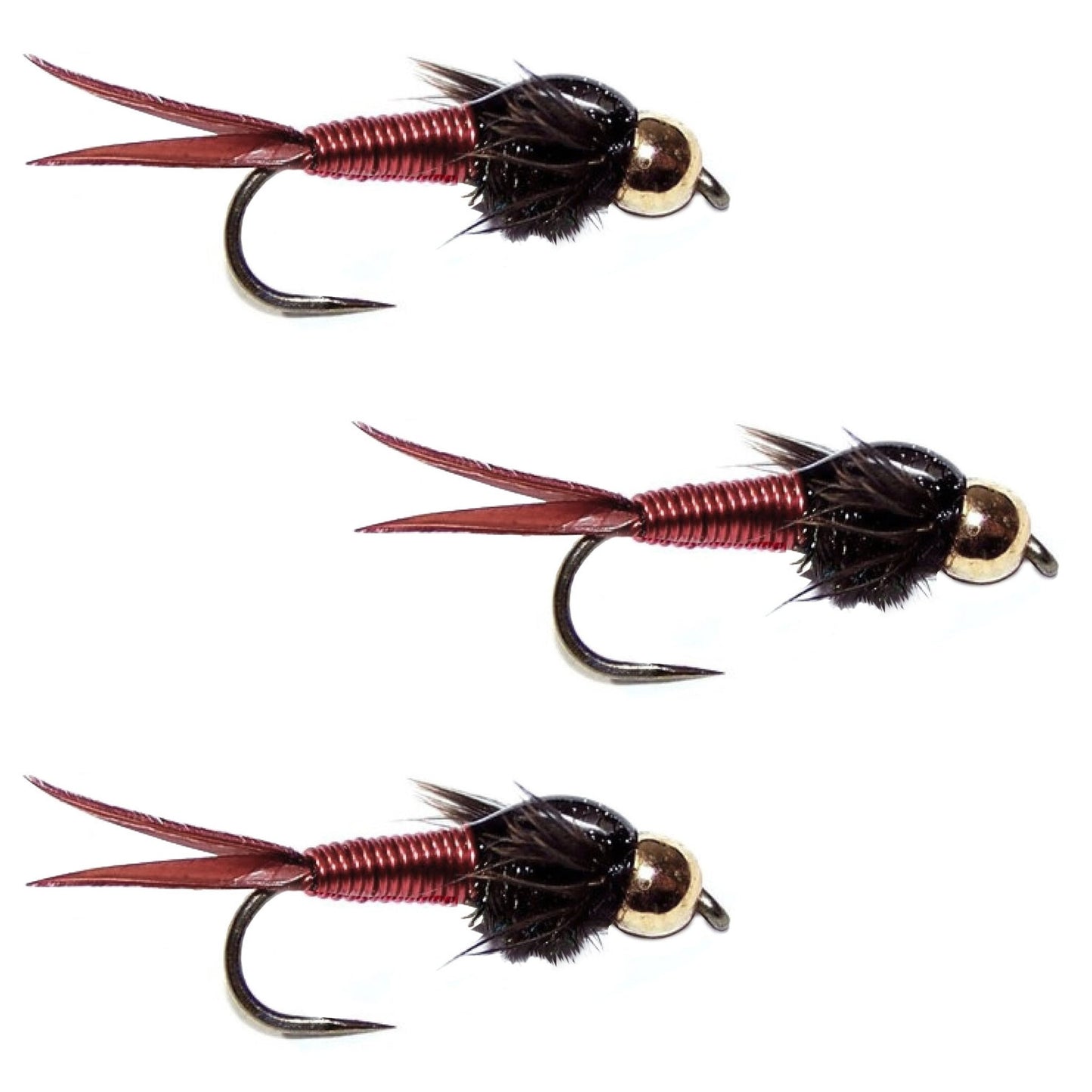 The Fly Fishing Place 3 Pack Barbless Bead Head Red Copper John Nymph Fly Fishing Flies - Hook Size 12 - Angler's Pro Tackle & Outdoors