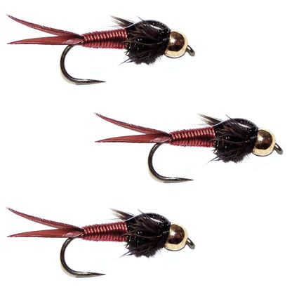 The Fly Fishing Place 3 Pack Barbless Bead Head Red Copper John Nymph Fly Fishing Flies - Hook Size 14 - Angler's Pro Tackle & Outdoors