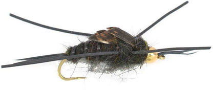The Fly Fishing Place 3 Pack Barbless Gold Bead Kaufmann's Black Stone Fly with Rubber Legs - Stonefly Wet Fly - Hook Size 10 - Angler's Pro Tackle & Outdoors