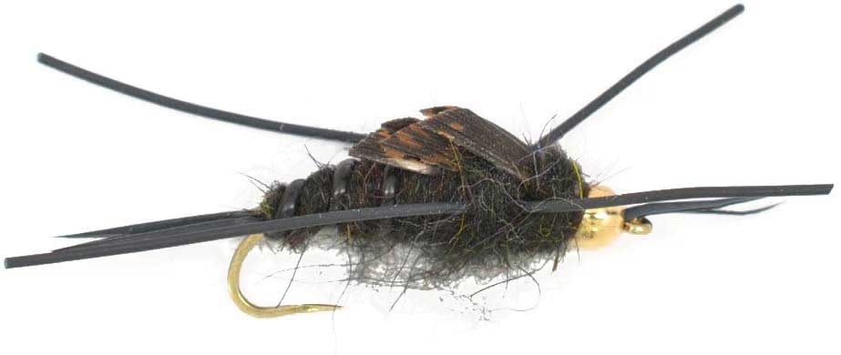 The Fly Fishing Place 3 Pack Barbless Gold Bead Kaufmann's Black Stone Fly with Rubber Legs - Stonefly Wet Fly - Hook Size 6 - Angler's Pro Tackle & Outdoors