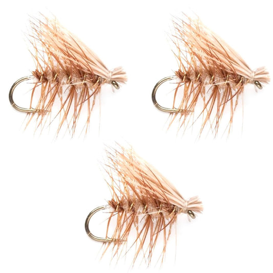 The Fly Fishing Place 3 Pack Barbless Tan Elk Hair Caddis Classic Trout Dry Flies Size 12 - Angler's Pro Tackle & Outdoors