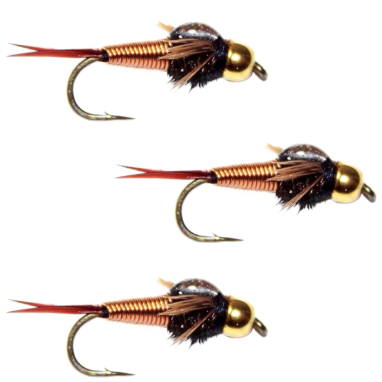 The Fly Fishing Place 3 Pack Bead Head Copper John Nymph Fly Fishing Flies - Hook Size 16 - Angler's Pro Tackle & Outdoors
