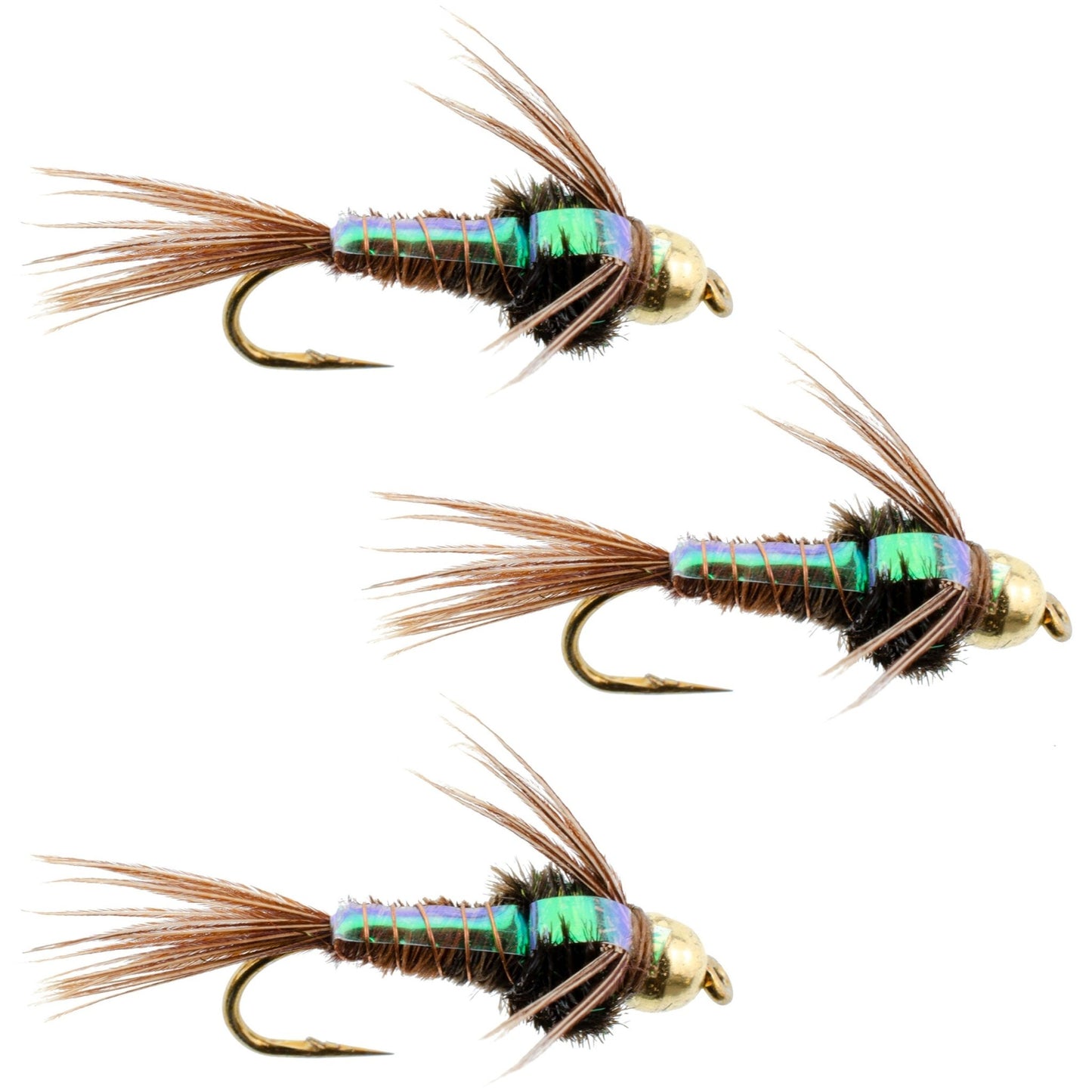 The Fly Fishing Place 3 Pack Bead Head Flashback Pheasant Tail Nymph Fly Fishing Flies Hook Size 10 - Angler's Pro Tackle & Outdoors