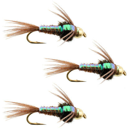 The Fly Fishing Place 3 Pack Bead Head Flashback Pheasant Tail Nymph Fly Fishing Flies Hook Size 12 - Angler's Pro Tackle & Outdoors