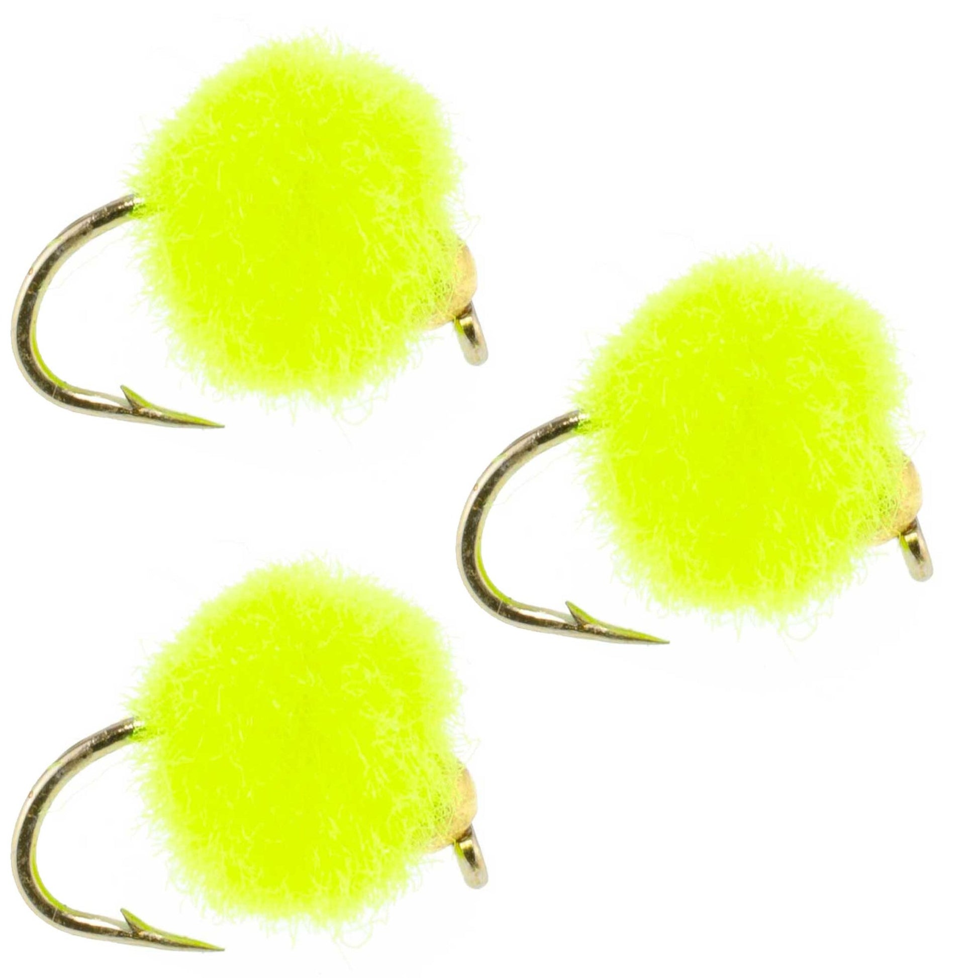 The Fly Fishing Place 3 Pack Bead Head Hot Chartreuse Egg Fly Fishing Flies - Hook Size 16 - Angler's Pro Tackle & Outdoors