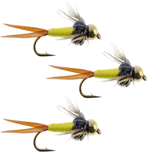 The Fly Fishing Place 3 Pack Bead Head Hot Yellow Copper John Nymph - Fly Fishing Flies - Hook Size 10 - Angler's Pro Tackle & Outdoors