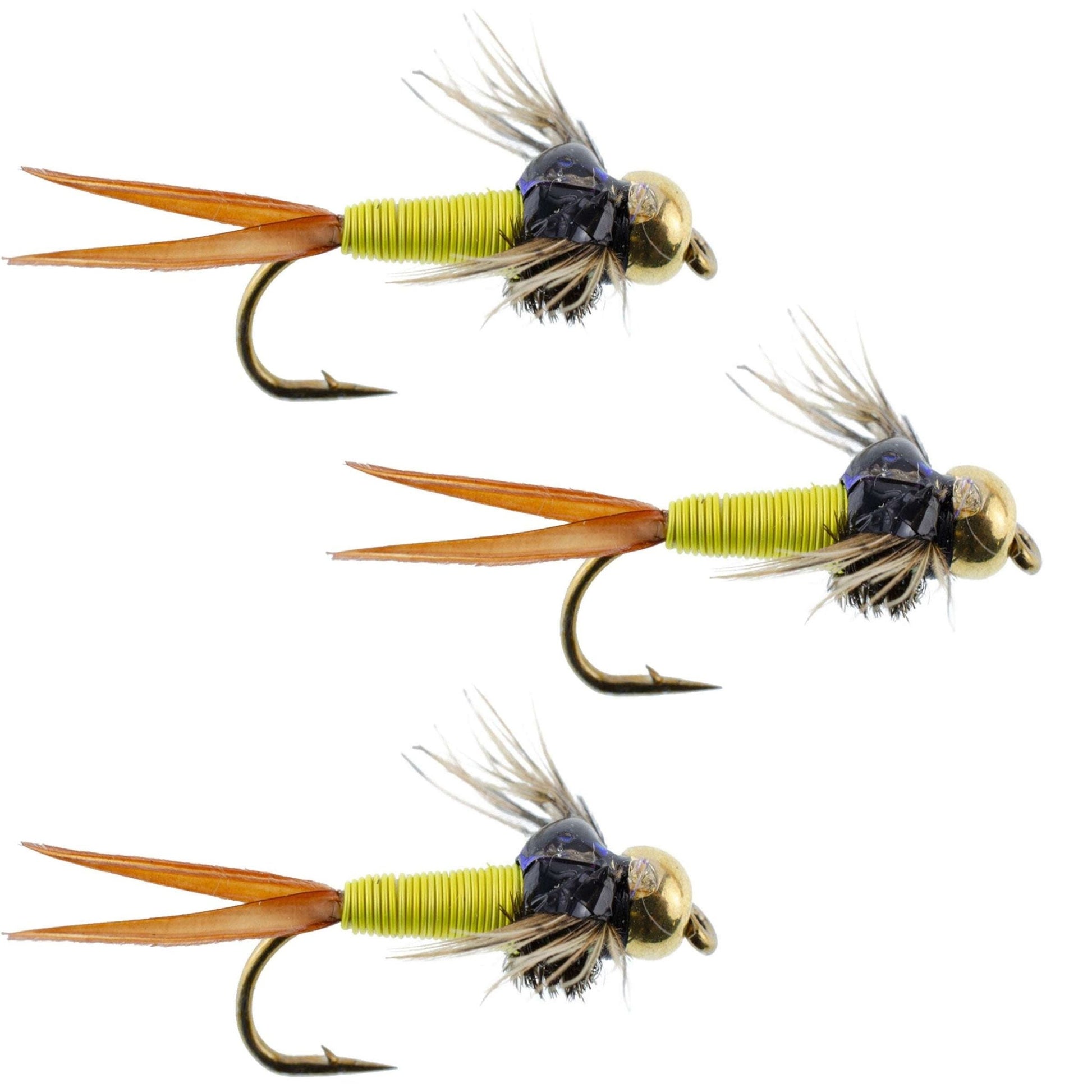The Fly Fishing Place 3 Pack Bead Head Hot Yellow Copper John Nymph - Fly Fishing Flies - Hook Size 12 - Angler's Pro Tackle & Outdoors
