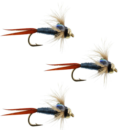 The Fly Fishing Place 3 Pack Bead Head Metallic Blue Copper John Nymph - Fly Fishing Flies - Hook Size 12 - Angler's Pro Tackle & Outdoors