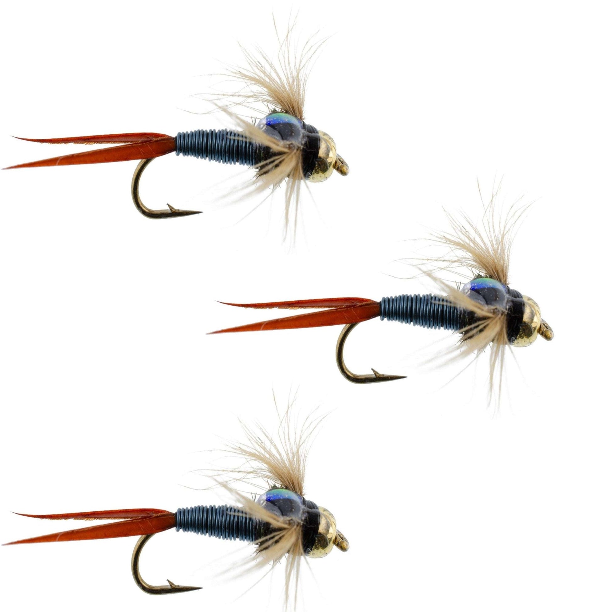 The Fly Fishing Place 3 Pack Bead Head Metallic Blue Copper John Nymph - Fly Fishing Flies - Hook Size 14 - Angler's Pro Tackle & Outdoors