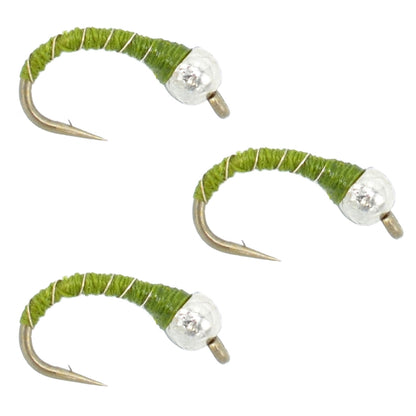 The Fly Fishing Place 3 Pack Bead Head Olive Zebra Midge Still Water Nymph Fly Fishing Fly Hook Size 16 - Angler's Pro Tackle & Outdoors