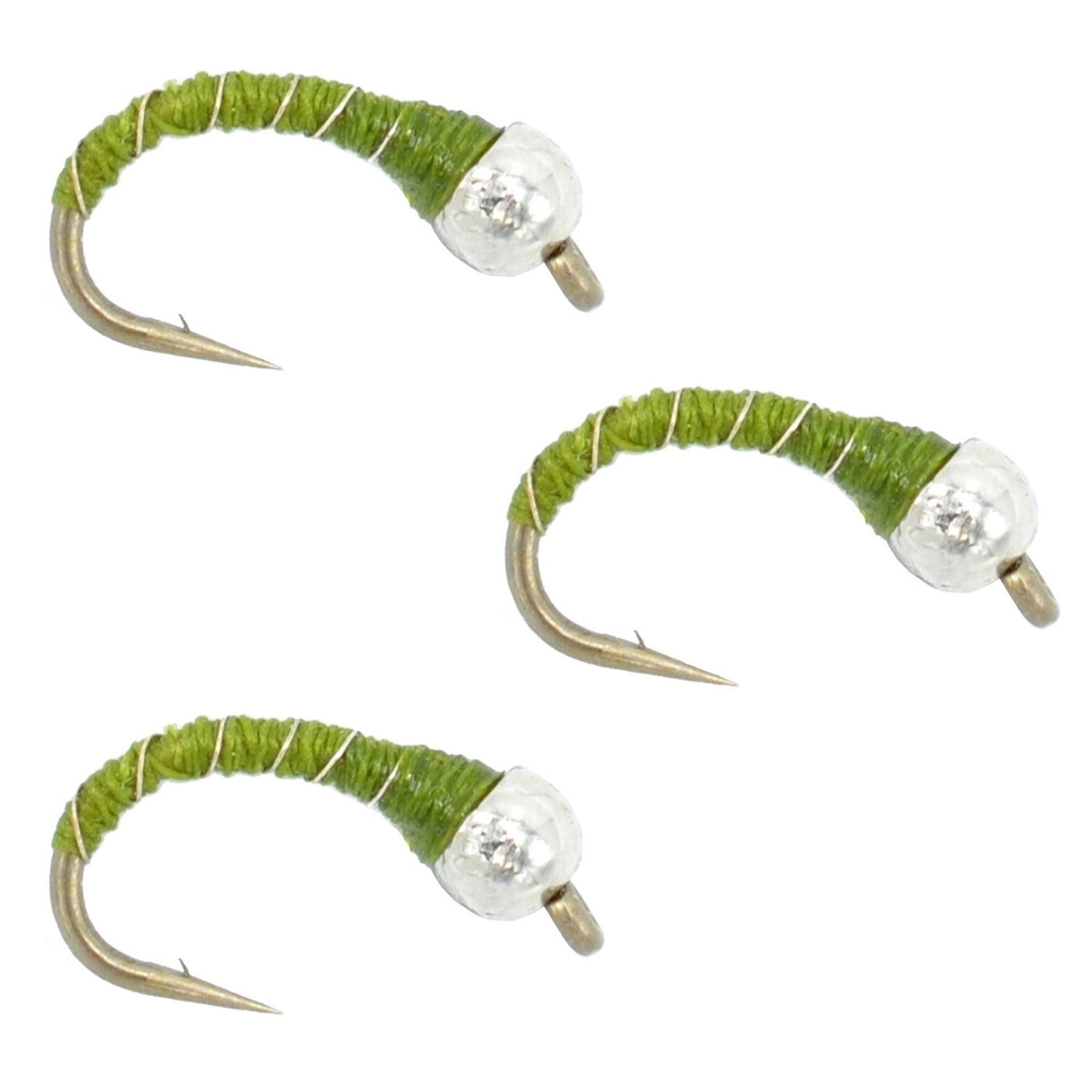The Fly Fishing Place 3 Pack Bead Head Olive Zebra Midge Still Water Nymph Fly Fishing Fly Hook Size 18 - Angler's Pro Tackle & Outdoors