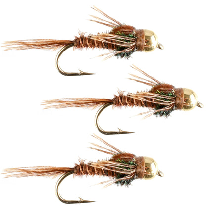 The Fly Fishing Place 3 Pack Bead Head Pheasant Tail Nymph Hook Size 12 Fly Fishing Flies - Angler's Pro Tackle & Outdoors