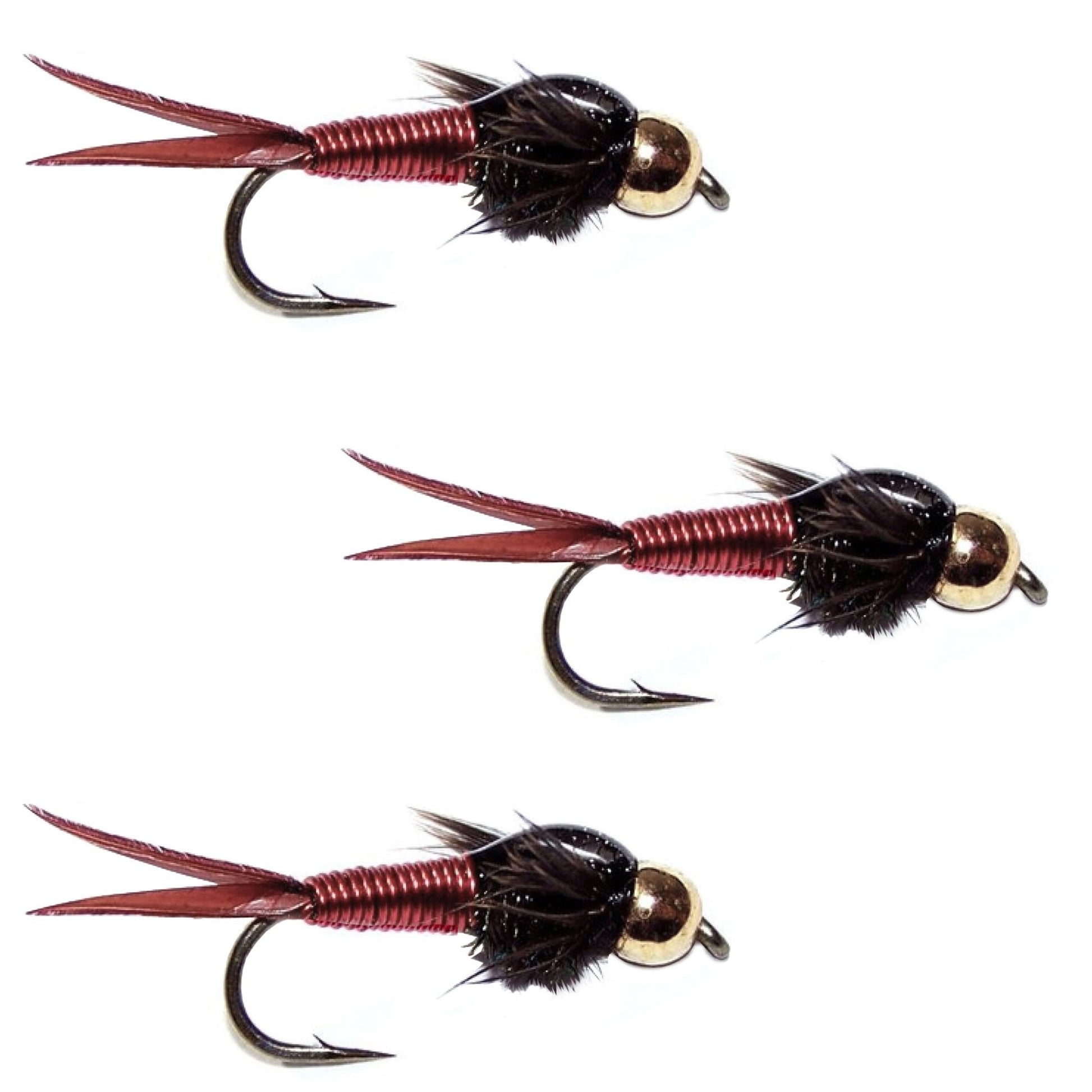 The Fly Fishing Place 3 Pack Bead Head Red Copper John Nymph Fly Fishing Flies - Hook Size 14 - Angler's Pro Tackle & Outdoors