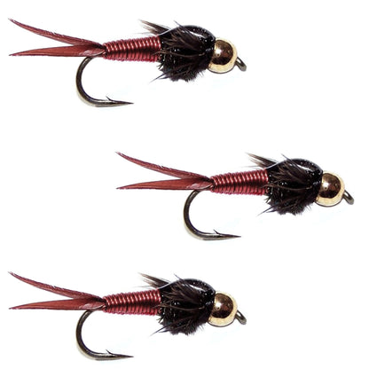 The Fly Fishing Place 3 Pack Bead Head Red Copper John Nymph Fly Fishing Flies - Hook Size 14 - Angler's Pro Tackle & Outdoors