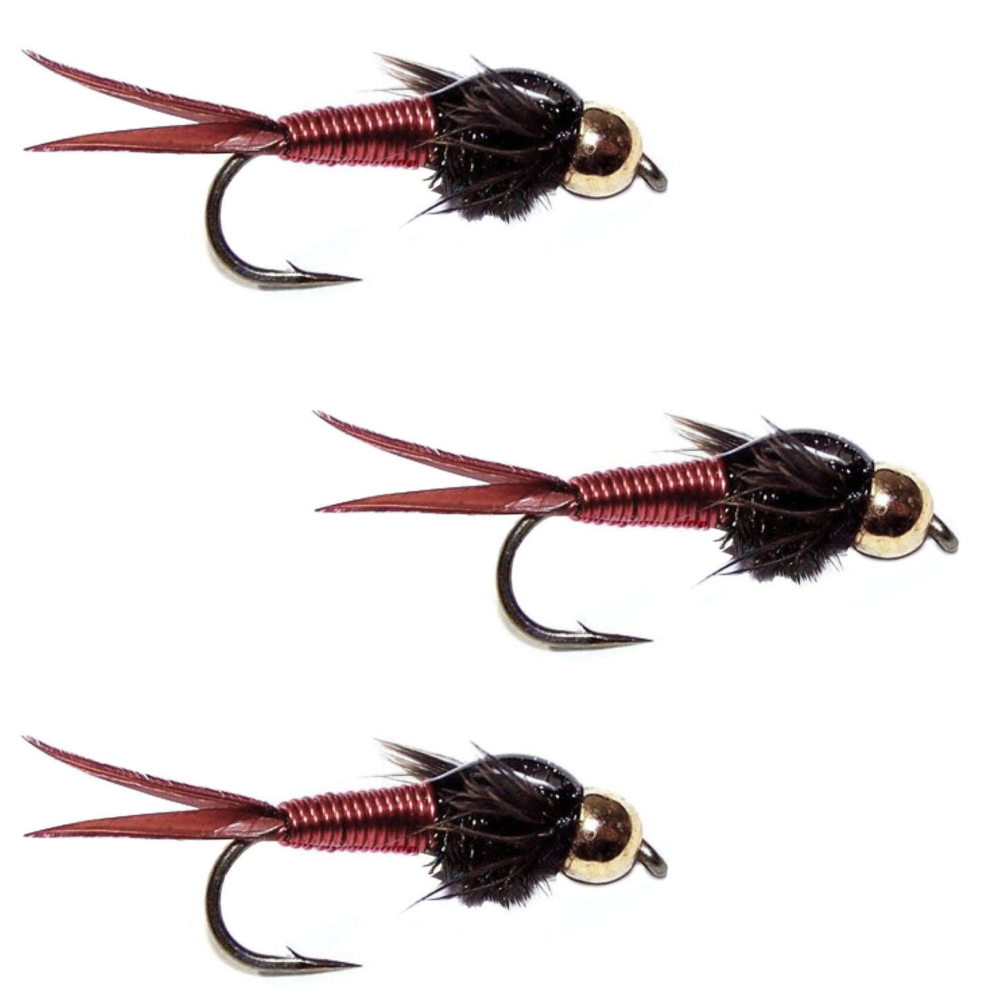 The Fly Fishing Place 3 Pack Bead Head Red Copper John Nymph Fly Fishing Flies - Hook Size 16 - Angler's Pro Tackle & Outdoors