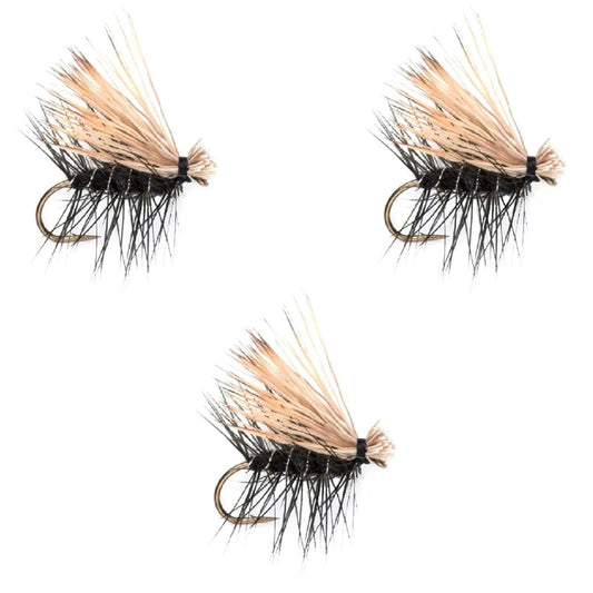 The Fly Fishing Place 3 Pack Black Elk Hair Caddis Classic Trout Dry Flies Size 12 - Angler's Pro Tackle & Outdoors