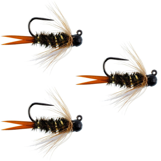 The Fly Fishing Place 3 Pack Black Tungsten Bead Prince Jig Tactical Czech Nymph Euro Nymphing Fly - Hook Size 12 - Angler's Pro Tackle & Outdoors