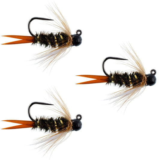 The Fly Fishing Place 3 Pack Black Tungsten Bead Prince Jig Tactical Czech Nymph Euro Nymphing Fly - Hook Size 14 - Angler's Pro Tackle & Outdoors