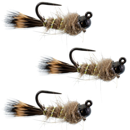 The Fly Fishing Place 3 Pack Black Tungsten Bead Tactical Hares Ear Czech Nymph Euro Nymphing Fly - Hook Size 12 - Angler's Pro Tackle & Outdoors
