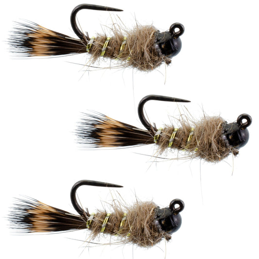 The Fly Fishing Place 3 Pack Black Tungsten Bead Tactical Hares Ear Czech Nymph Euro Nymphing Fly - Hook Size 16 - Angler's Pro Tackle & Outdoors