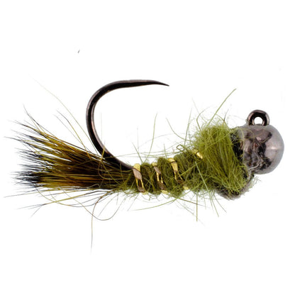 The Fly Fishing Place 3 Pack Black Tungsten Bead Tactical Olive Hares Ear Czech Nymph Euro Nymphing Fly - Hook Size 18 - Angler's Pro Tackle & Outdoors