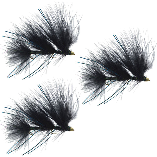 The Fly Fishing Place 3 Pack Circus Peanut Envy Streamer Black - Size 6 - Articulated Trout Bass Steelhead Salmon and Bass Fly Fishing Flies - Angler's Pro Tackle & Outdoors