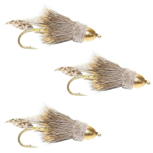 The Fly Fishing Place 3 Pack Cone Head Muddler Minnow Trout and Bass Streamer Fly - Hook Size 4 - Angler's Pro Tackle & Outdoors