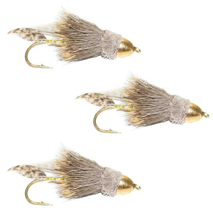 The Fly Fishing Place 3 Pack Cone Head Muddler Minnow Trout and Bass Streamer Fly - Hook Size 4 - Angler's Pro Tackle & Outdoors