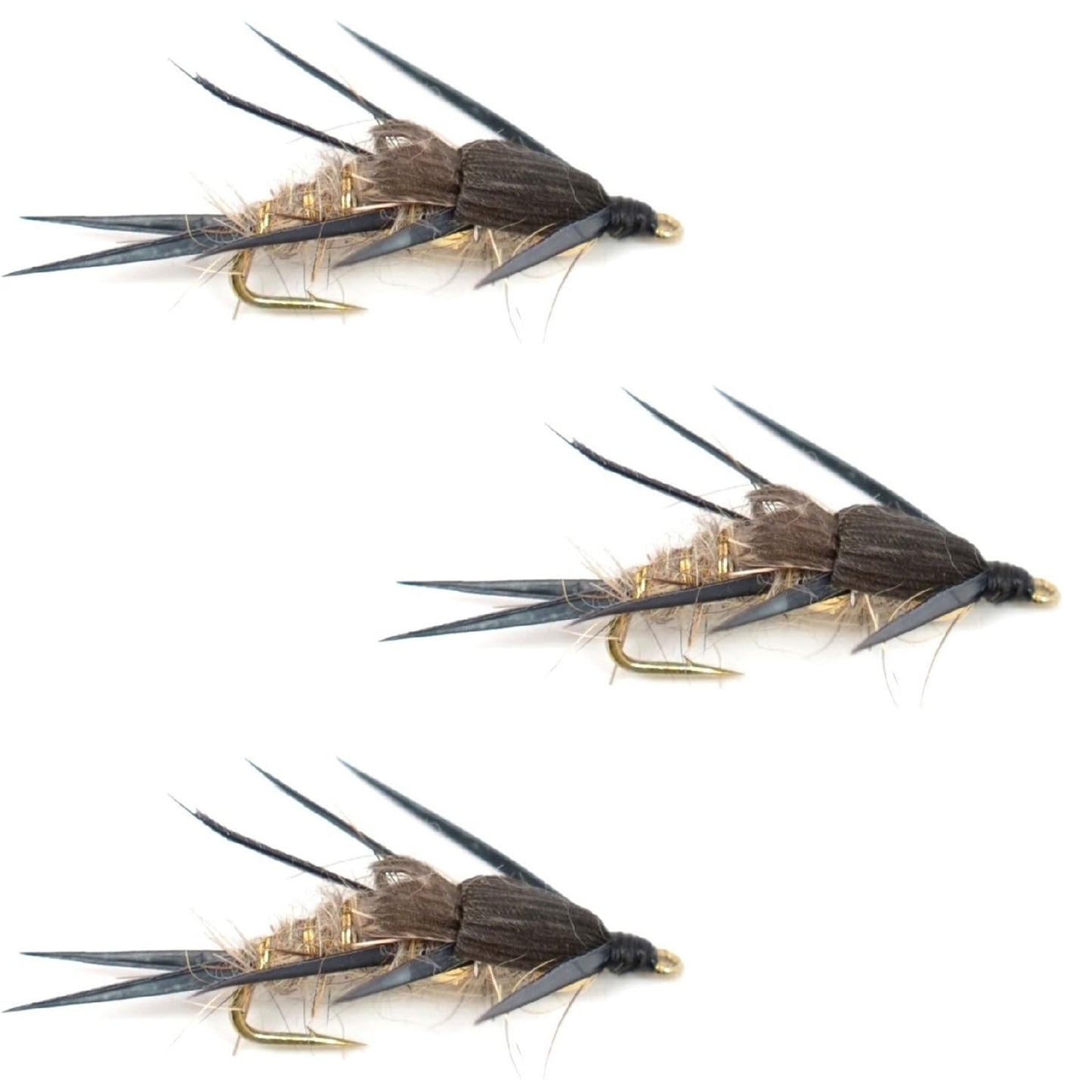 The Fly Fishing Place 3 Pack Double Bead Black Biot Legs Gold Ribbed Hare's Ear Nymph Fly Fishing Flies Hook Size 8 - Angler's Pro Tackle & Outdoors