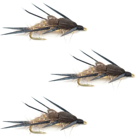 The Fly Fishing Place 3 Pack Double Bead Black Biot Legs Gold Ribbed Hare's Ear Nymph Fly Fishing Flies Hook Size 8 - Angler's Pro Tackle & Outdoors