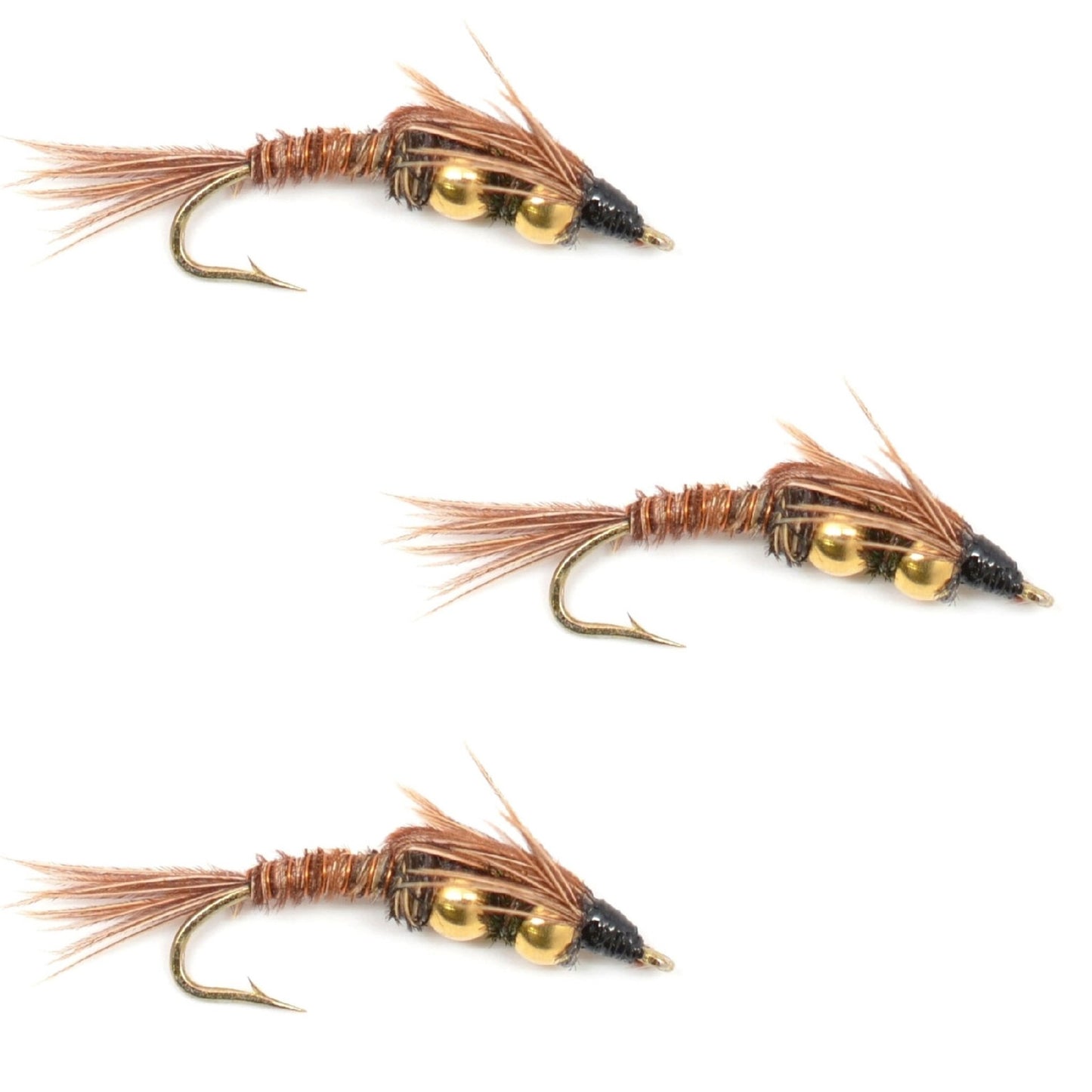The Fly Fishing Place 3 Pack Double Bead Pheasant Tail Nymph Fly Fishing Flies Hook Size 10 - Angler's Pro Tackle & Outdoors