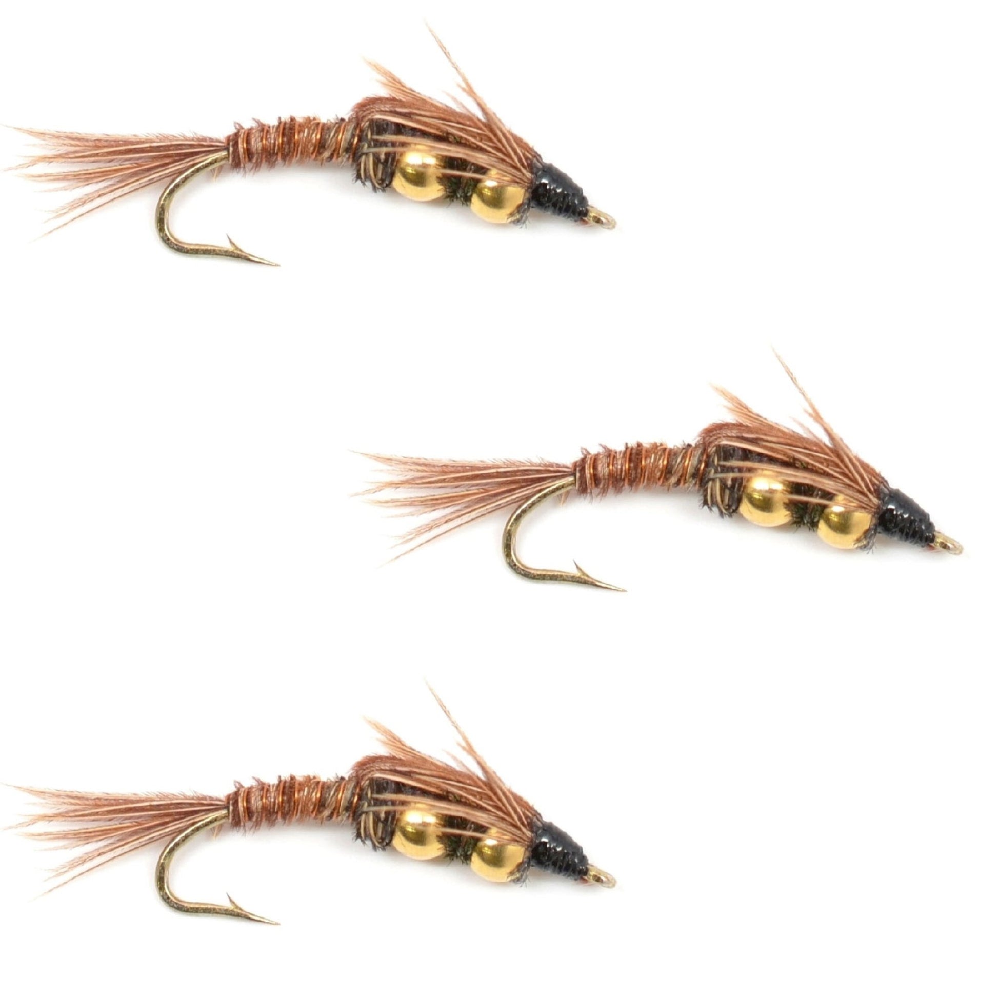 The Fly Fishing Place 3 Pack Double Bead Pheasant Tail Nymph Fly Fishing Flies Hook Size 12 - Angler's Pro Tackle & Outdoors