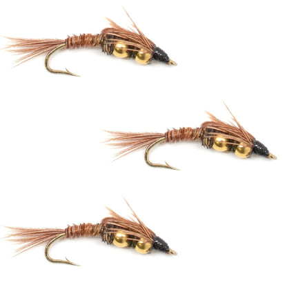 The Fly Fishing Place 3 Pack Double Bead Pheasant Tail Nymph Fly Fishing Flies Hook Size 12 - Angler's Pro Tackle & Outdoors