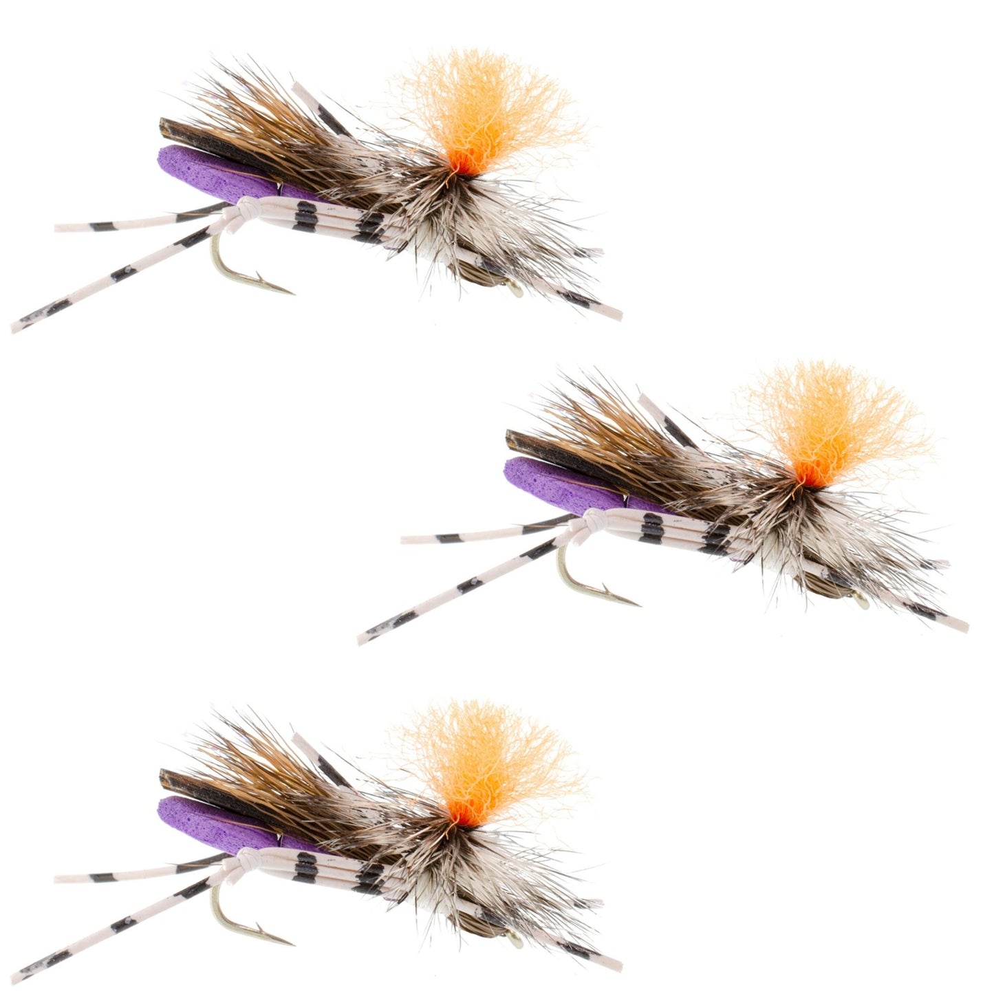 The Fly Fishing Place 3 Pack Feth Hopper Purple - Foam Grasshopper Fly Pattern - Hook Size 10 - Angler's Pro Tackle & Outdoors