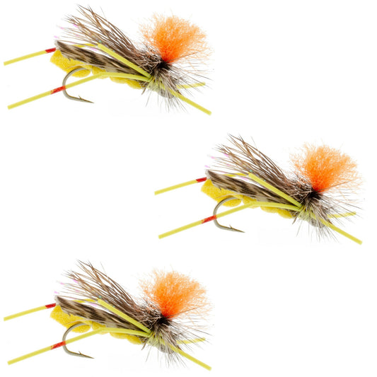 The Fly Fishing Place 3 Pack Feth Hopper Yellow - Foam Grasshopper Fly Pattern - Hook Size 10 - Angler's Pro Tackle & Outdoors